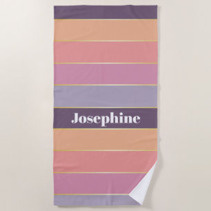 Purple Gold Custom Summer Colour Block Stripes Beach Towel