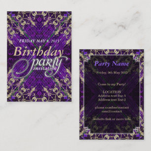 Purple Gold Deco Birthday Party Invitation Cards