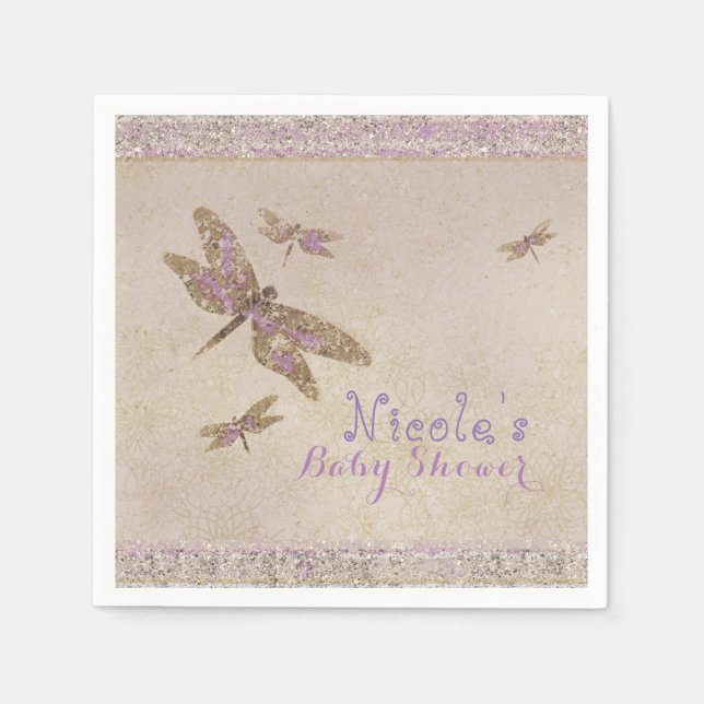 Purple & Gold Dragonflies Dragonfly Custom Party Napkin (Front)