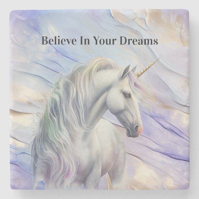 Purple Gold Dream Unicorn  Stone Coaster (Front)