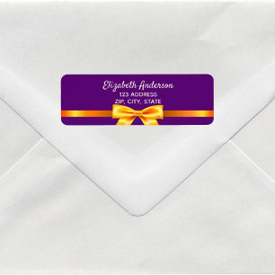 Purple gold elegant bow return address