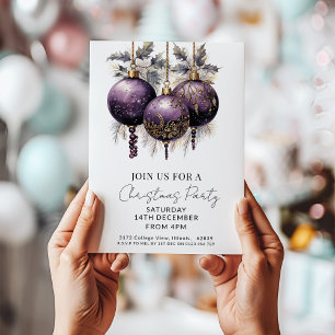Purple & Gold Elegant Christmas Party Invitation