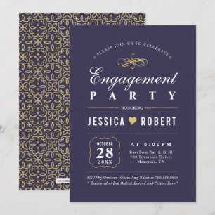 Purple & Gold   Elegant Engagement Party Invitation