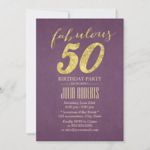 Purple & Gold Fabulous 50 Birthday Invitation