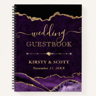 Purple Gold Faux Glitter Agate Wedding Guest Book