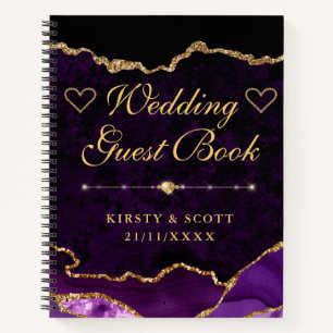 Purple Gold Faux Glitter Agate Wedding Guest Book