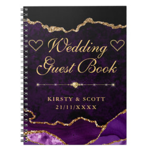 Purple Gold Faux Glitter Agate Wedding Guest Book