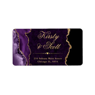 Purple & Gold Faux Glitter Agate Wedding Label