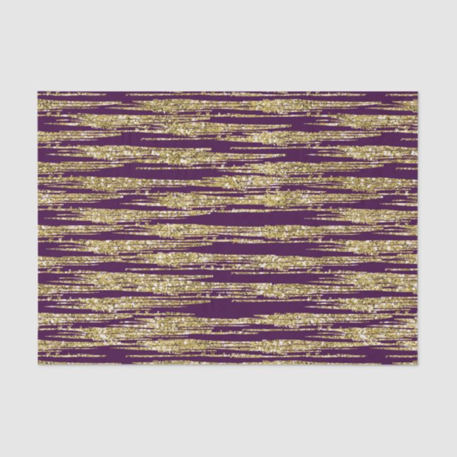 Purple Gold Faux Glitter Stripes Tissue Paper (Front)