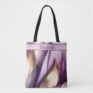 Purple & Gold Feathers Personalised Tote Bag
