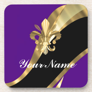 Purple & gold fleur de lys coaster