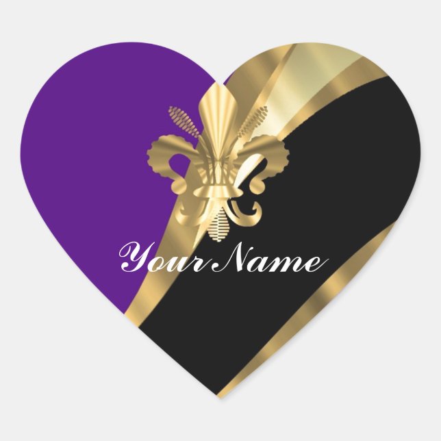 Purple & gold fleur de lys heart sticker (Front)