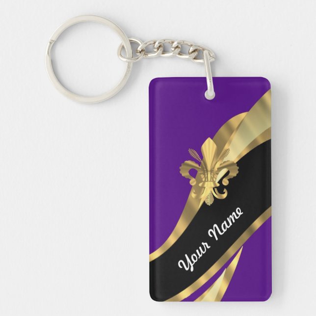Purple & gold fleur de lys key ring (Front)