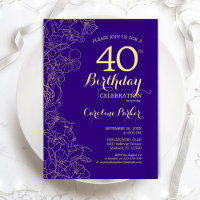 Purple Gold Floral 40th Birthday Party