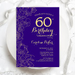 Purple Gold Floral 60th Birthday Party Invitation<br><div class="desc">Purple Gold Floral 60th Birthday Party Invitation. Minimalist modern design featuring botanical outline drawings accents,  faux gold foil and typography script font. Simple trendy invite card perfect for a stylish female bday celebration. Can be customised to any age. Printed Zazzle invitations or instant download digital printable template.</div>