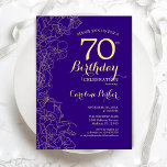 Purple Gold Floral 70th Birthday Party Invitation<br><div class="desc">Purple Gold Floral 70th Birthday Party Invitation. Minimalist modern design featuring botanical outline drawings accents,  faux gold foil and typography script font. Simple trendy invite card perfect for a stylish female bday celebration. Can be customised to any age. Printed Zazzle invitations or instant download digital printable template.</div>