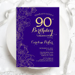 Purple Gold Floral 90th Birthday Party Invitation<br><div class="desc">Purple Gold Floral 90th Birthday Party Invitation. Minimalist modern design featuring botanical outline drawings accents,  faux gold foil and typography script font. Simple trendy invite card perfect for a stylish female bday celebration. Can be customised to any age. Printed Zazzle invitations or instant download digital printable template.</div>