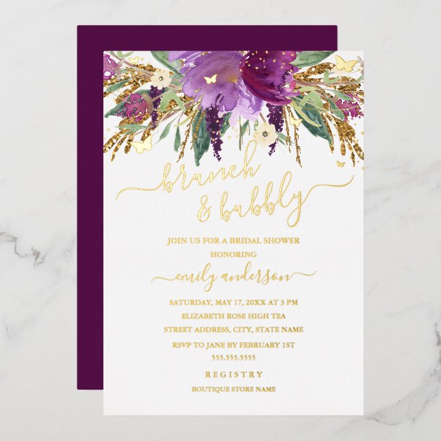 Purple Gold Floral Amethyst Bridal Shower (Front/Back)