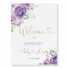 Purple gold floral baby shower welcome foam board