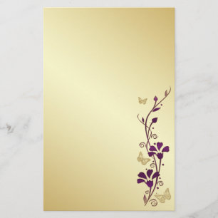 Purple, Gold Floral Butterflies Wedding Stationery