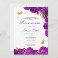 Purple Gold Floral Butterfly Elegant Quinceañera