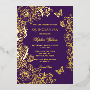 Purple Gold Floral Butterfly Quinceañera