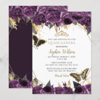Purple Gold Floral Butterfly Quinceañera