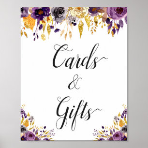 Purple Gold Floral Cards and Gifts Sign