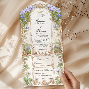 Purple Gold Floral Frame Wedding Invitation 