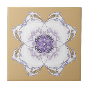 Purple, Gold Floral-Look Fractal Art Golden Tile