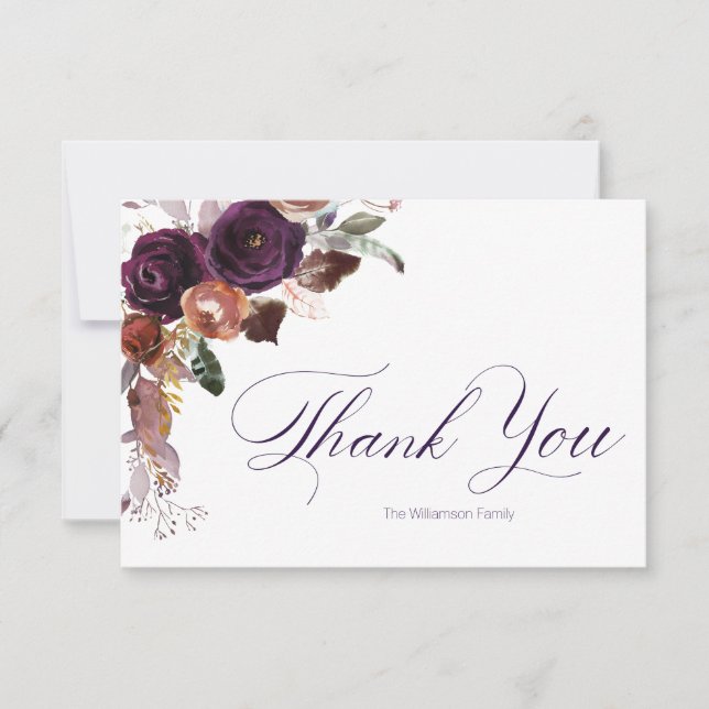 Purple Gold Floral Personalised Thank You Notes (Front)