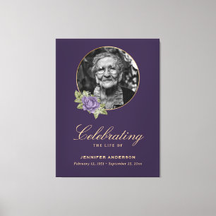 Purple Gold Floral Photo Funeral Welcome Sign