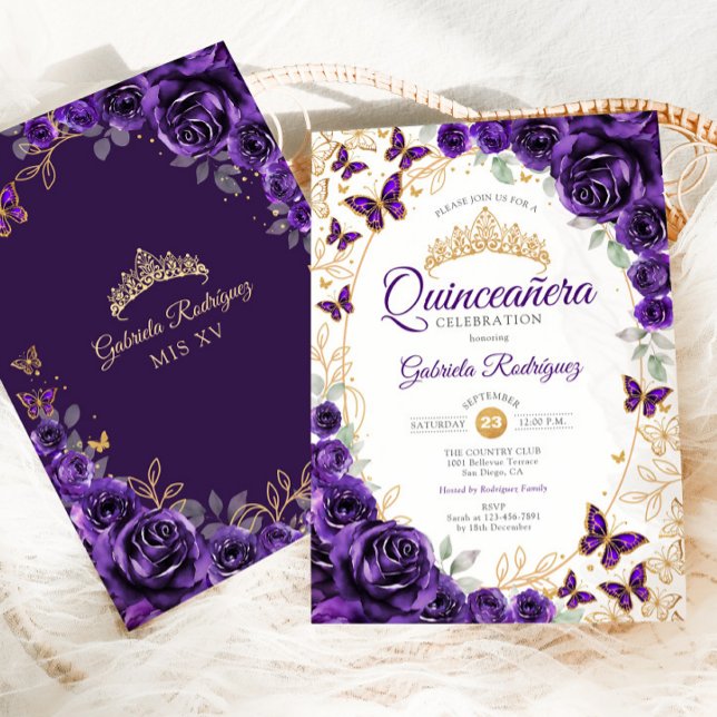 Purple Gold Floral Quinceanera Invitation (Creator Uploaded)