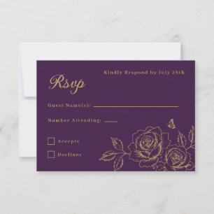 Purple & Gold Floral Quinceañera RSVP Card