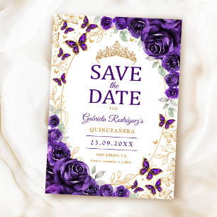 Purple Gold Floral Quinceanera Save The Date