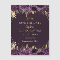Purple Gold Floral Quinceañera  Save the Date