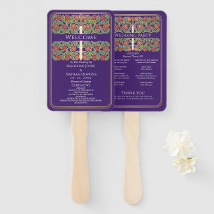 Purple Gold Floral Sword Royal Wedding Program Hand Fan