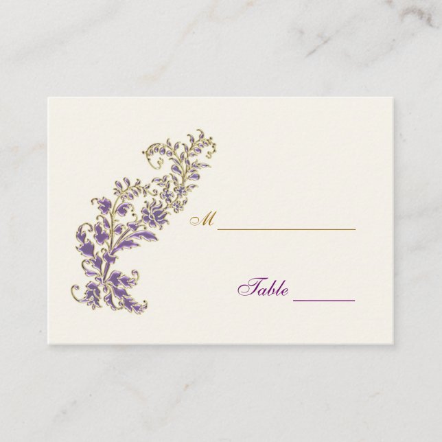 Purple gold floral Table Place card (Front)