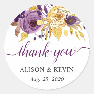 Purple Gold Floral Thank You Sticker