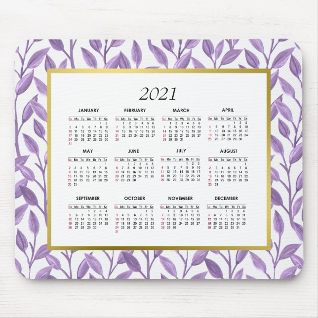 Purple & Gold Floral Vines | 2021 Calendar Mouse Pad (Front)