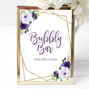 Purple Gold Floral Watercolor Bubbly Bar Sign
