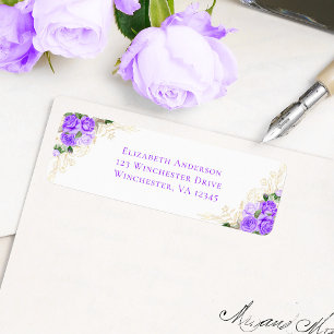 Purple Gold Floral Watercolor Wedding Address