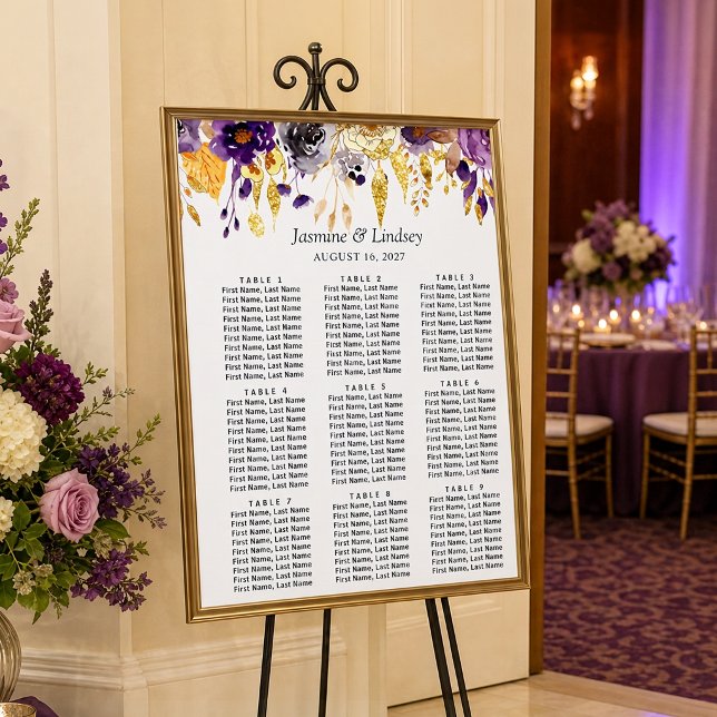 Purple Gold Floral Wedding Seating Chart (Creator Uploaded)