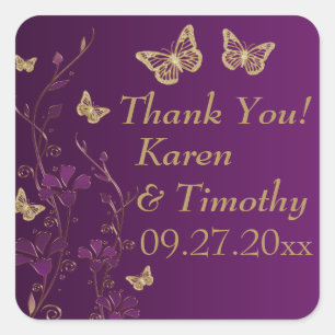 Purple, Gold Floral with Butterflies Sticker