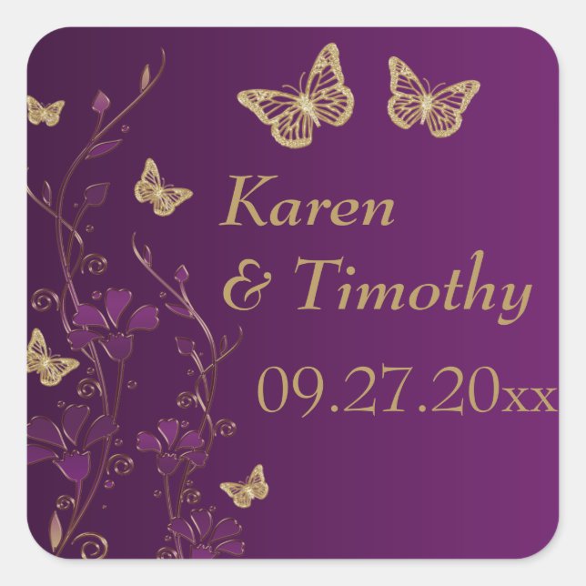 Purple, Gold Floral with Butterflies Sticker (Front)