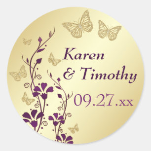 Purple, Gold Floral with Butterflies Sticker