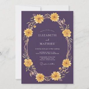Purple Gold Floral Wreath Wedding Invitation