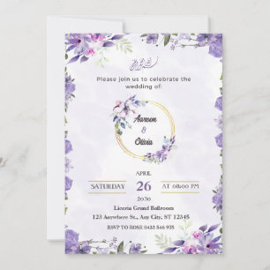 Purple Gold Flower Muslim Wedding invitation