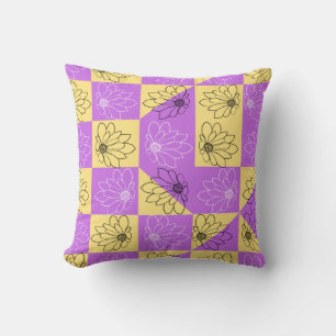 Purple gold Flower seamless Checkerboard pattern Cushion