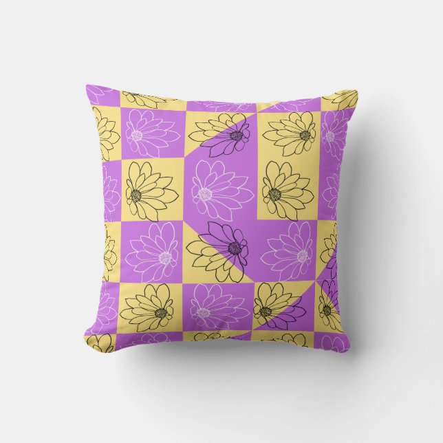 Purple gold Flower seamless Checkerboard pattern Cushion (Front)